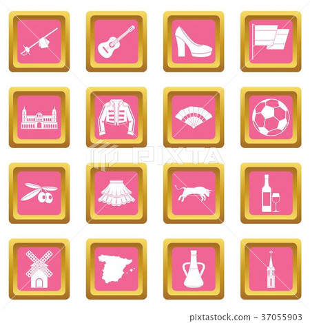 Spain travel icons pink Spain travel icons pink 37055903