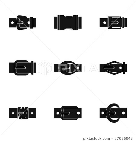 Belt buckle accessory icon set, simple style Belt buckle accessory icon set, simple style 37056042