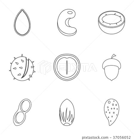Nuts food nutrition icon set, outline style Nuts food nutrition icon set, outline style 37056052