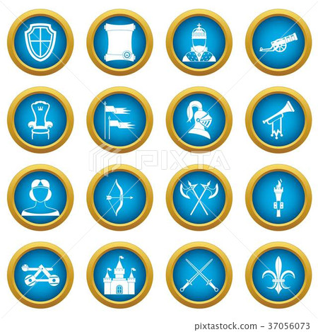 Knight medieval icons blue circle set Knight medieval icons blue circle set 37056073