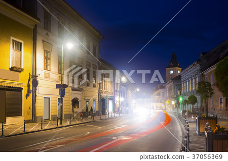 Illuminated Brasov streets at night 37056369