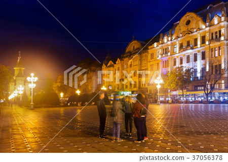 Victoriei Square with Orthodox Cathedral at night, Timisoara Victoriei Square with Orthodox Cathedral at night, Timisoara 37056378