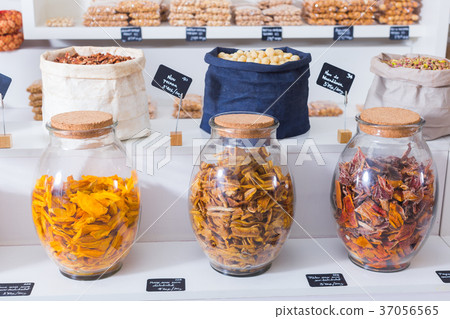 Illustration of showcase with dried fruits Illustration of showcase with dried fruits 37056565