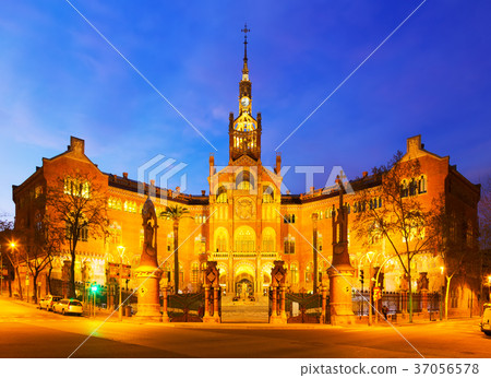 Facade of Hospital de Sant Pau in evening. Barcelona Facade of Hospital de Sant Pau in evening. Barcelona 37056578