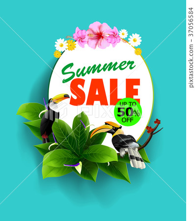 summer sale tropical green leaf. summer sale tropical green leaf. 37056584