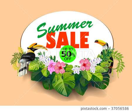 summer sale tropical green leaf. summer sale tropical green leaf. 37056586