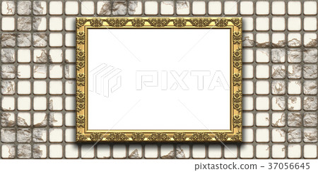 Colorful detailed blank gold picture frame on broken tile wall material background, front view (seamless connection, high resolution 3D CG rendering ∕ coloring illustration Colorful detailed blank gold picture frame on broken tile wall material background, front view (seamless connection, high resolution 3D CG rendering ∕ coloring illustration 37056645