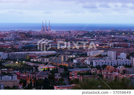 Aerial view of illuminated Barcelona Aerial view of illuminated Barcelona 37056649