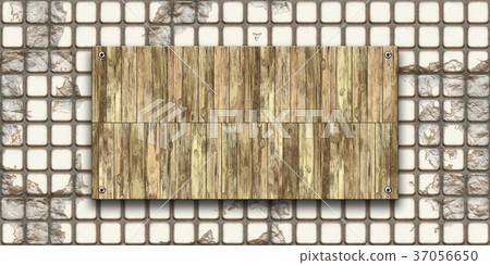 Colorful and detailed wooden signboard on broken tile wall material background, front view (seamless connection, high resolution 3D CG rendering ∕ coloring illustration Colorful and detailed wooden signboard on broken tile wall material background, front view (seamless connection, high resolution 3D CG rendering ∕ coloring illustration 37056650