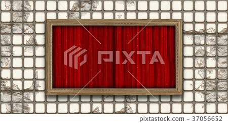 Bright and detailed wood frame signboard on broken tile wall material background, front view (seamless connection, high resolution 3D CG rendering ∕ coloring illustration 37056652
