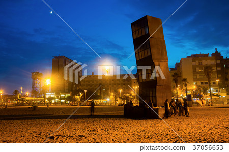 Abstract sculpture on Barceloneta beach in summer night 37056653