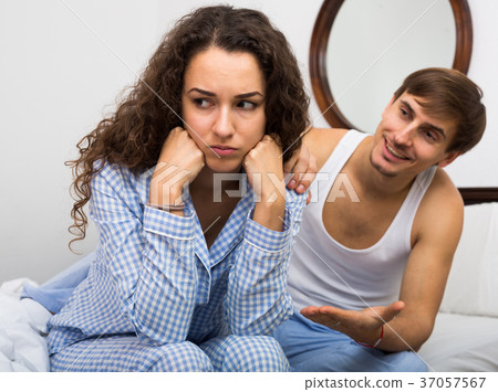 Brunette girl cannot accept appology from husband 37057567