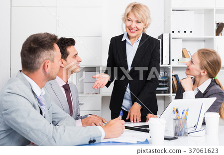Business woman explaining strategy to partners 37061623