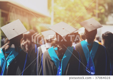 blurred image,shot of graduation hats during  37064028