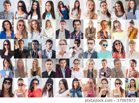Collection of different many happy smiling young 37065973