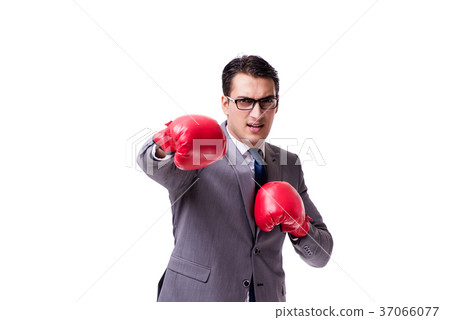 Businessman boxing isolated on the white 37066077
