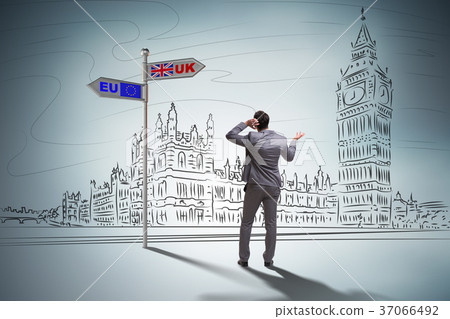 Businessman in Brexit concept - UK leaving EU Businessman in Brexit concept - UK leaving EU 37066492