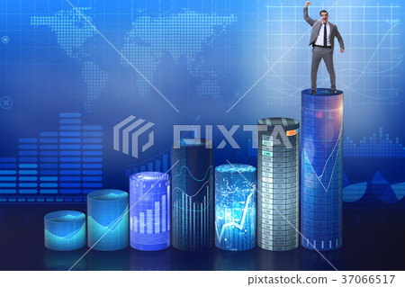 Businessman on the bar charts in business concept 37066517