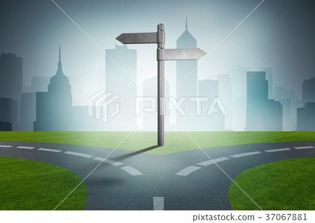 Road arrows at crossroads in difficult choice 37067881