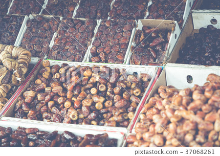 Nuts and dried fruit for sale in the souk of Fes 37068261