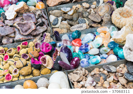 Selection of colorful minerals, traditional market Selection of colorful minerals, traditional market 37068311