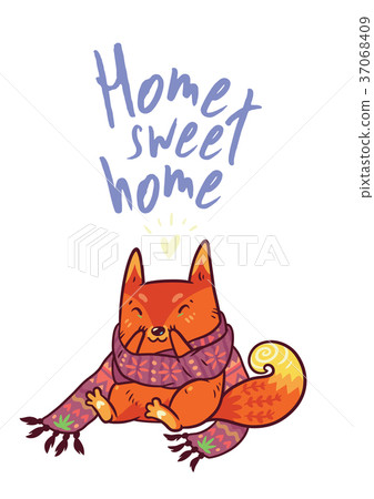 Cute baby fox in cozy ornament scarf. Winter Cute baby fox in cozy ornament scarf. Winter 37068409