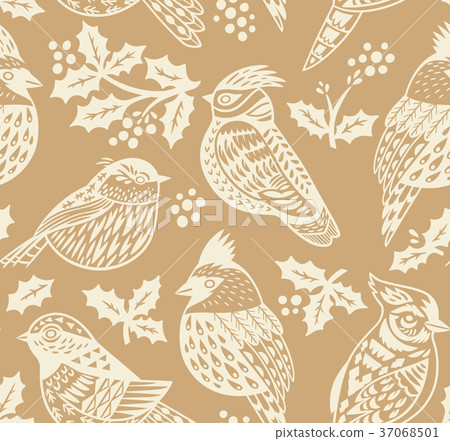 Vintage seamless Christmas pattern with ornamental 37068501