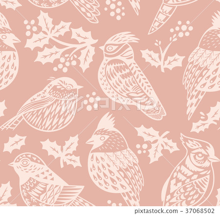 Vintage seamless Christmas pattern with ornamental Vintage seamless Christmas pattern with ornamental 37068502