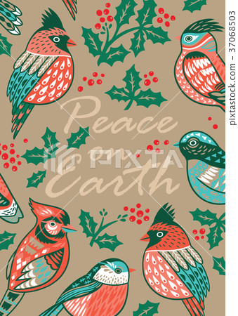 Decorative Christmas card with ornamental birds 37068503