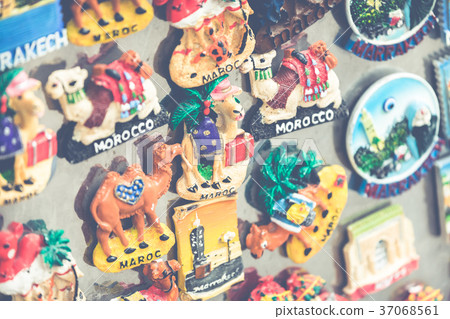 Souvenir fridge magnets for sale, Morocco. 37068561