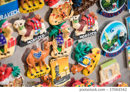 Souvenir fridge magnets for sale, Morocco. 37068562