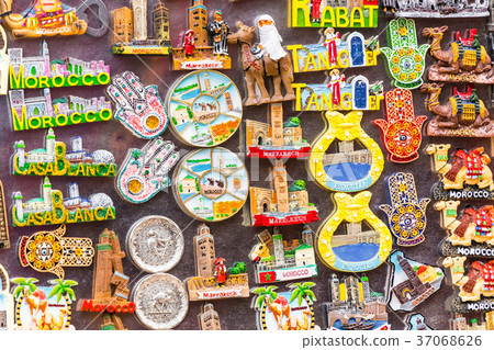 Souvenir fridge magnets for sale, Morocco. 37068626