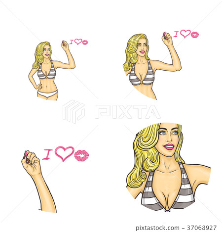 Vector Girl In Swimsuit Drawing Love You Lipstick Stock Illustration 37068927 Pixta