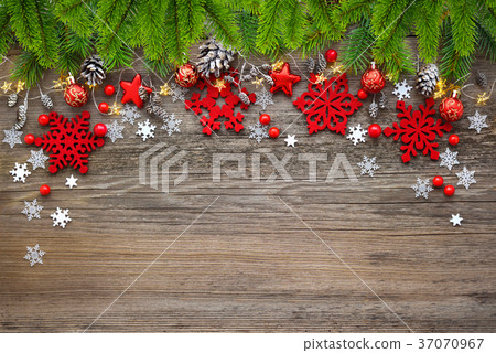 Christmas decorations and spruce branches Christmas decorations and spruce branches 37070967