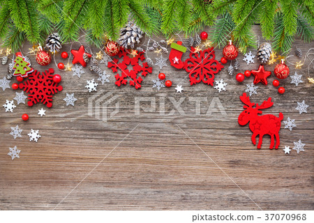 Christmas decorations and spruce branches Christmas decorations and spruce branches 37070968