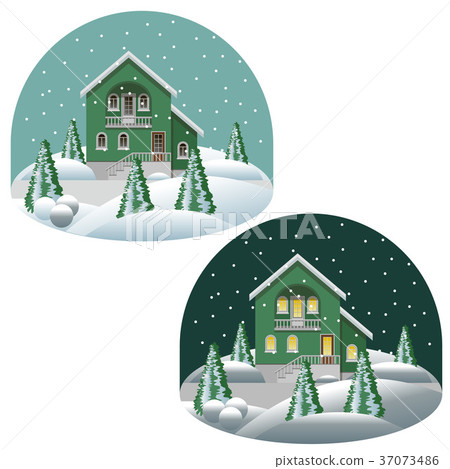 Set of vector houses in winter landscape 37073486
