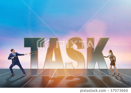 Businesswoman and businessman in task concept Businesswoman and businessman in task concept 37073668