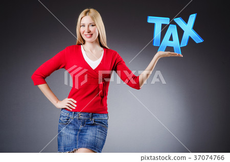 Businesswoman in tax business concept 37074766