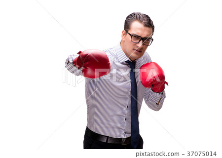 Aggressive businessman with boxing gloves isolated 37075014