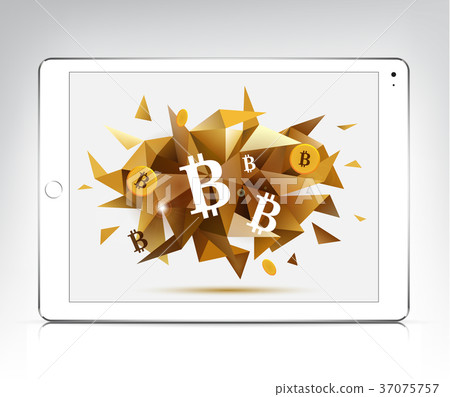 Vector white tablet with bitcoin, cryptocurrency 37075757