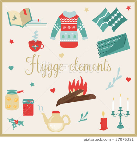 Hygge background with cozy things and elements. Hygge background with cozy things and elements. 37076351