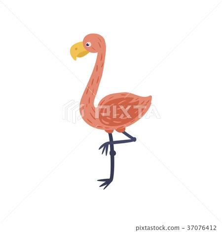 Cartoon flamingo with pink feathers, yellow beak Cartoon flamingo with pink feathers, yellow beak 37076412