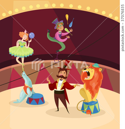 Artists on circus stage. Lion tamer. Juggler with - Stock Illustration  [37076835] - PIXTA
