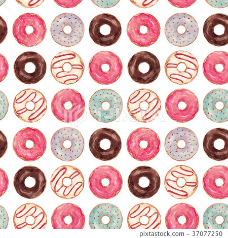 Watercolor tasty donuts pattern - Stock Illustration [37077250] - PIXTA