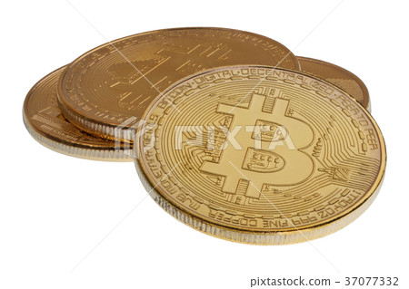 Gold Bitcoins on a white background Gold Bitcoins on a white background 37077332
