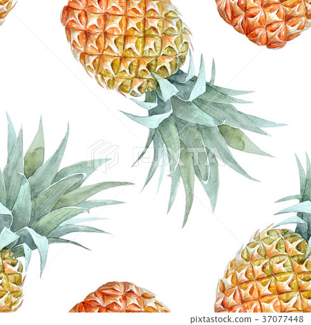 Watercolor tropical pineapple pattern - Stock Illustration [37077448 ...
