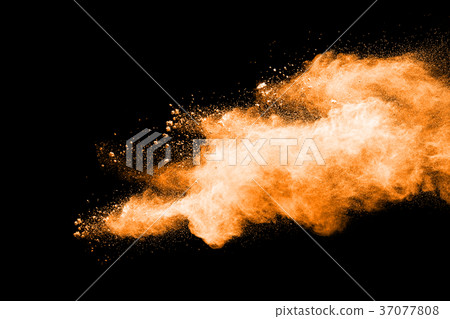 abstract orange powder explosion on black. abstract orange powder explosion on black. 37077808