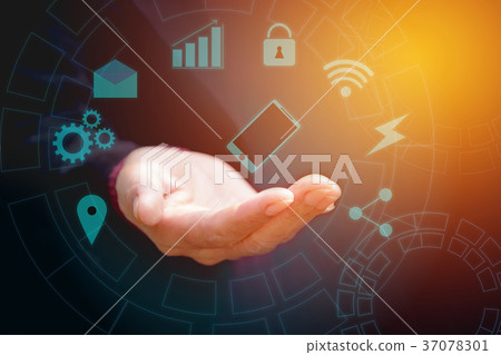 Hand of businessman holding smart phone 37078301