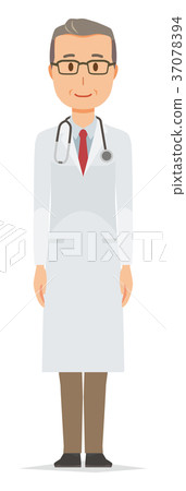 A middle-aged male doctor in a white coat stands 37078394