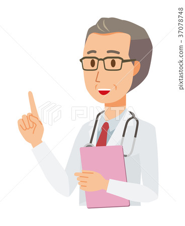 一件白色外套的一位中年男性醫生指向與文件 一件白色外套的一位中年男性醫生指向與文件 37078748